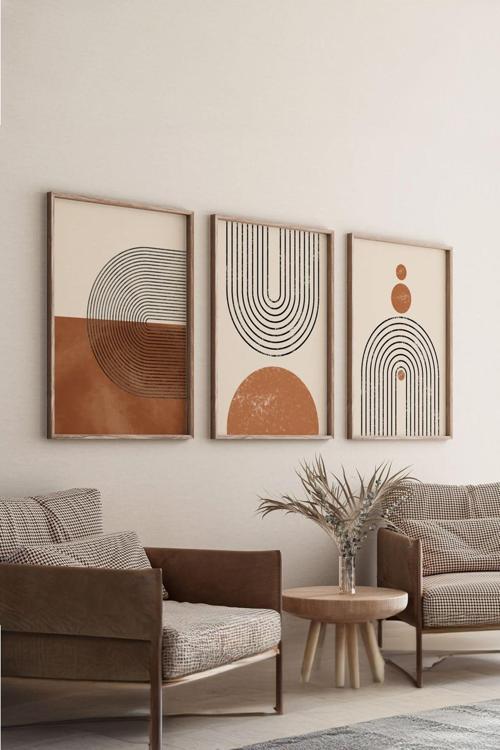 Gerçek Ahşap Çerçeveli 3 Parça 3D Poster Tablo Seti