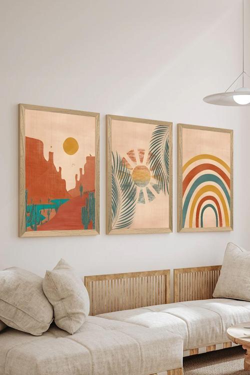 3 Parça Ahşap Çerçeve Görünümlü Mdf Poster Tablo Seti - Set 11