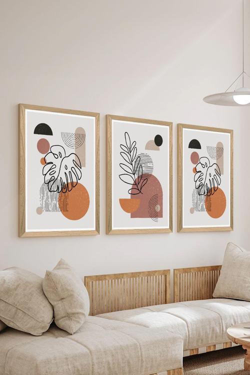3 Parça Ahşap Çerçeve Görünümlü Mdf Poster Tablo Seti - Set 110