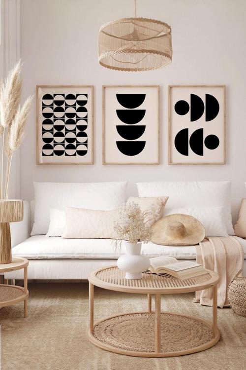 Gerçek Ahşap Çerçeveli 3 Parça 3D Poster Tablo Seti
