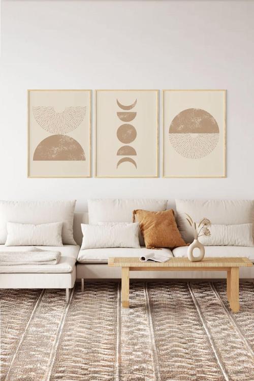 Gerçek Ahşap Çerçeveli 3 Parça 3D Poster Tablo Seti