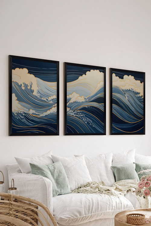 3 Parça Siyah Çerçeve Görünümlü Mdf Poster Tablo Seti - Set 4