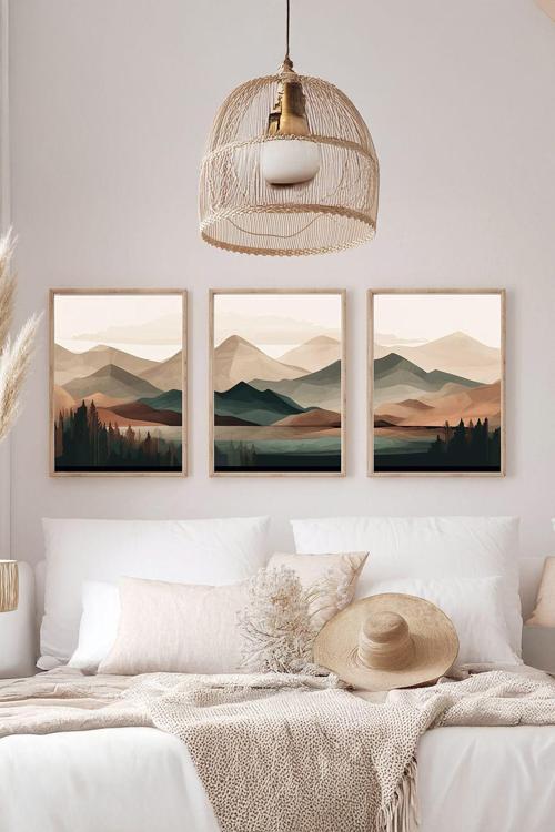 Gerçek Ahşap Çerçeveli 3 Parça 3D Poster Tablo Seti - Ersy3Set18