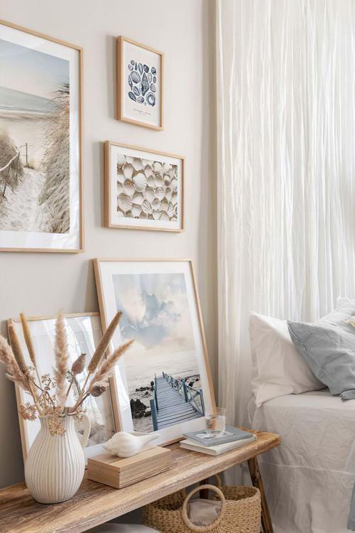 5 Parça Ahşap Çerçeve Görünümlü Mdf Tablo Seti