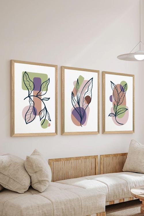 3 Parça Ahşap Çerçeve Görünümlü Mdf Poster Tablo Seti - Set 102