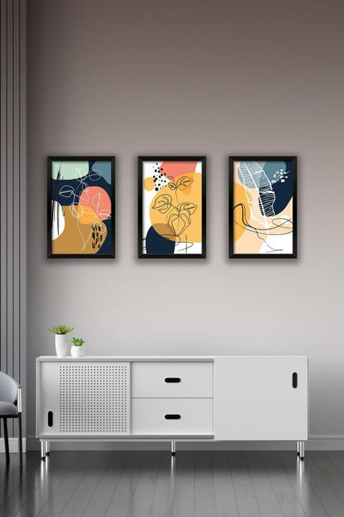 3 Parça Çerçeve Görünümlü Mdf Tablo Seti