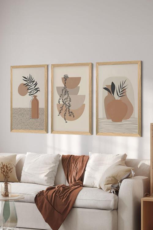 3 Parça Ahşap Çerçeve Görünümlü Mdf Poster Tablo Seti - Set 21