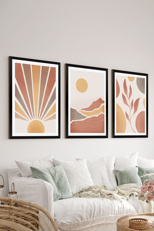 3 Parça Siyah Çerçeve Görünümlü Mdf Tablo Seti - Set 2