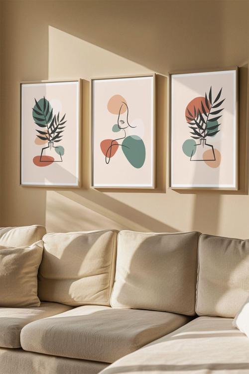 Gerçek Ahşap Çerçeveli 3 Parça 3D Poster Tablo Seti