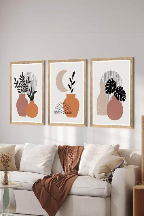 3 Parça Ahşap Çerçeve Görünümlü Mdf Poster Tablo Seti - Set 112