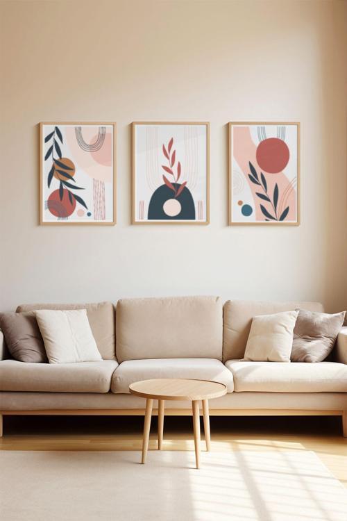 Gerçek Ahşap Çerçeveli 3 Parça 3D Poster Tablo Seti