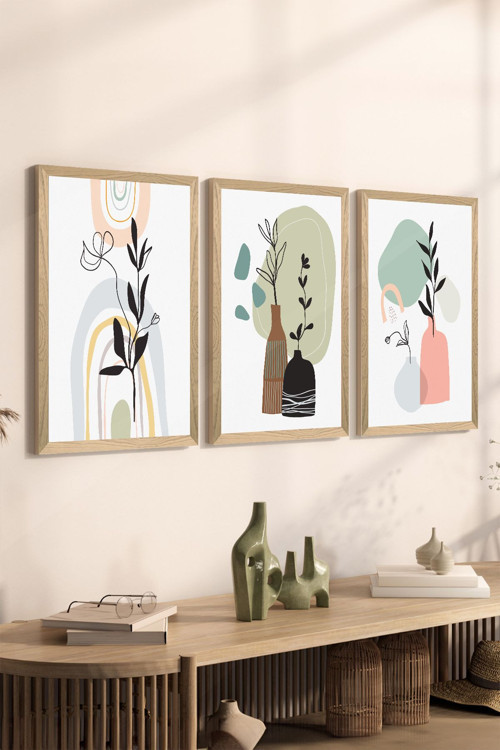 3 Parça Ahşap Çerçeve Görünümlü Mdf Poster Tablo Seti - Set 124