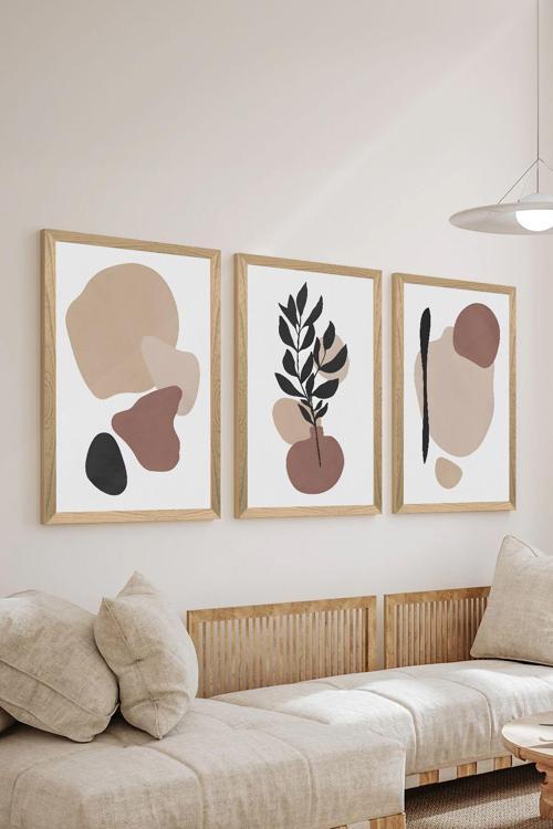 3 Parça Ahşap Çerçeve Görünümlü Mdf Poster Tablo Seti - Set 67