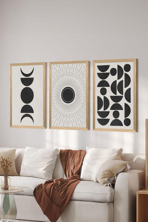 3 Parça Ahşap Çerçeve Görünümlü Mdf Poster Tablo Seti - Set 73