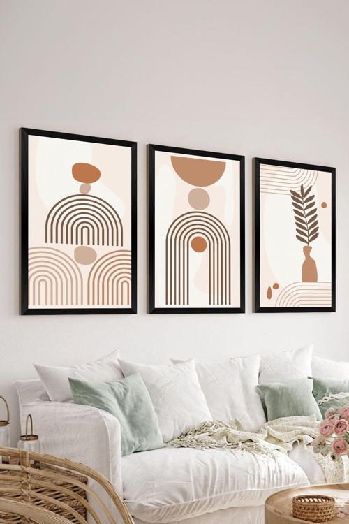 3 Parça Siyah Çerçeve Görünümlü Mdf Tablo Seti - Set 26