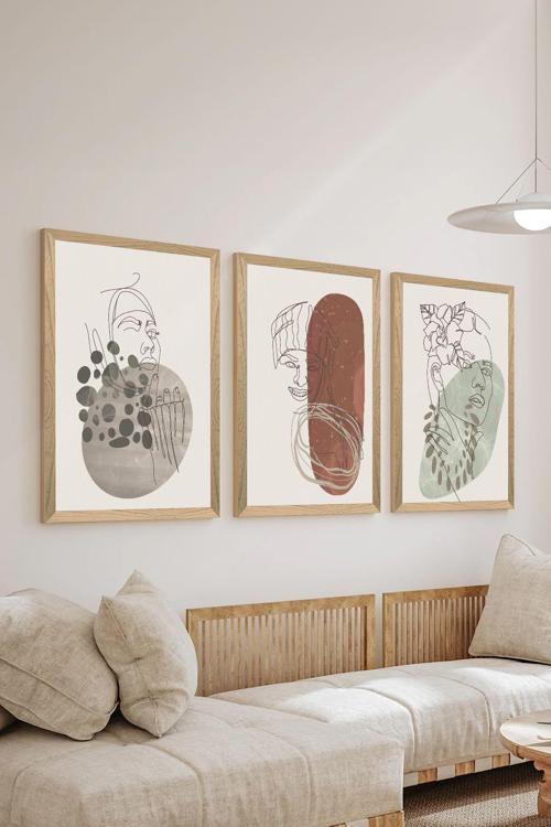 3 Parça Ahşap Çerçeve Görünümlü Mdf Poster Tablo Seti - Set 121