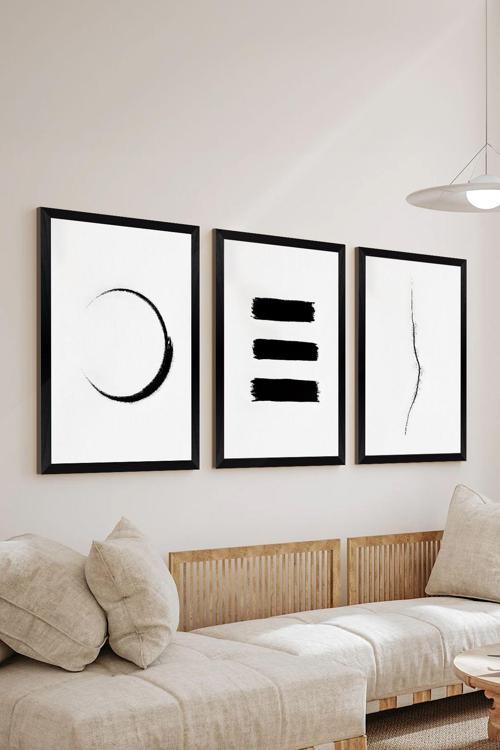 3 Parça Siyah Çerçeve Görünümlü Mdf Poster Tablo Seti - Set 39
