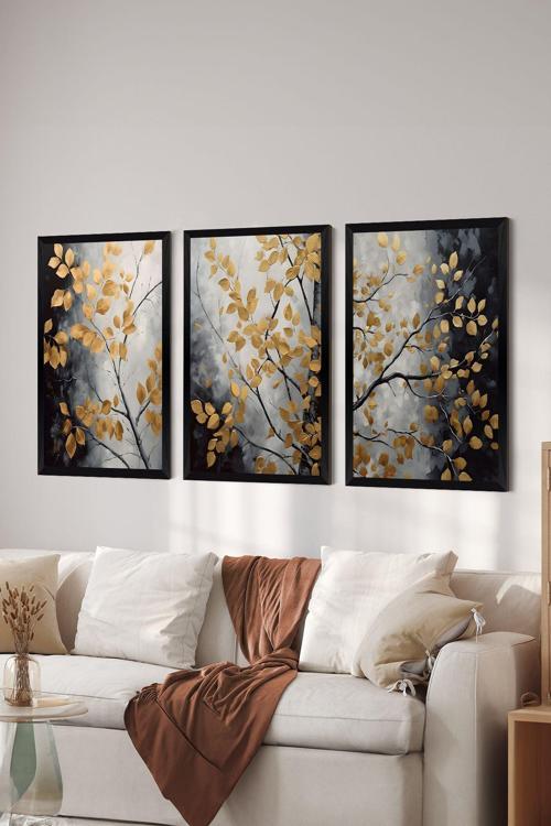 3 Parça Siyah Çerçeve Görünümlü Mdf Poster Tablo Seti - Set 5