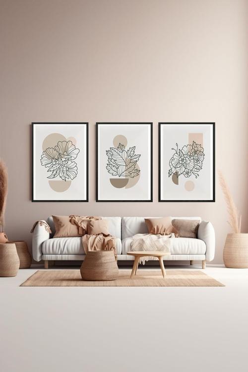 3 Parça Çerçeve Görünümlü Mdf Tablo Seti
