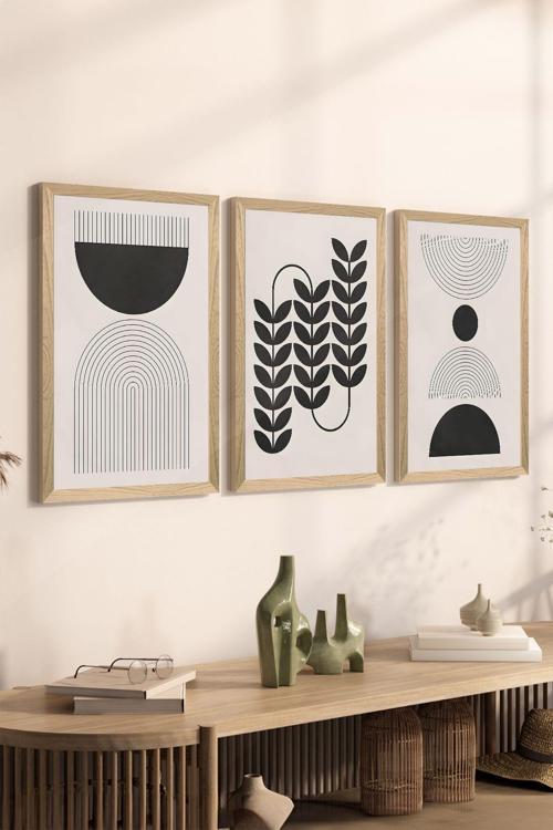 3 Parça Ahşap Çerçeve Görünümlü Mdf Poster Tablo Seti - Set 74