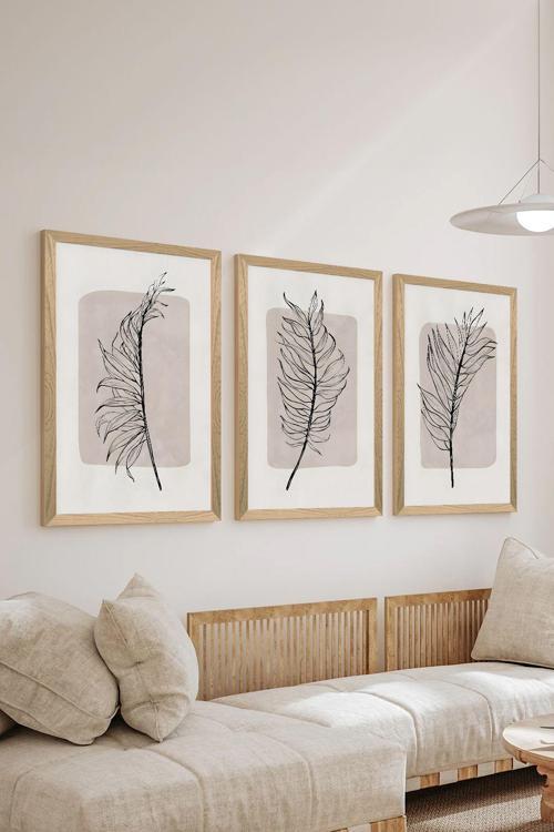 3 Parça Ahşap Çerçeve Görünümlü Mdf Poster Tablo Seti - Set 75