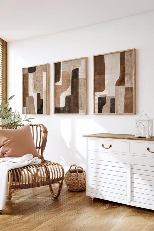 Gerçek Ahşap Çerçeveli 3 Parça 3D Poster Tablo Seti - Ersy3Set12