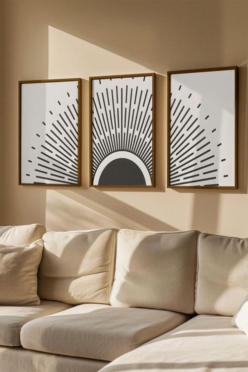 3 Parça Gerçek Ahşap Renkli Çerçeveli Tablo Seti - Model 39