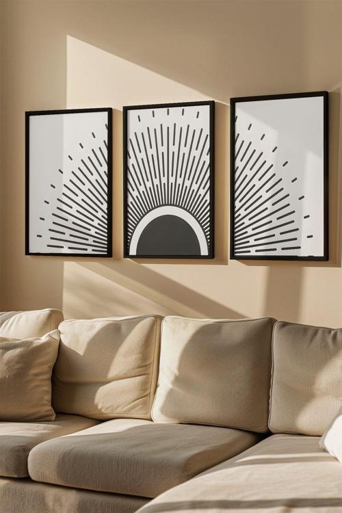 3 Parça Gerçek Ahşap Renkli Çerçeveli Tablo Seti - Model 39