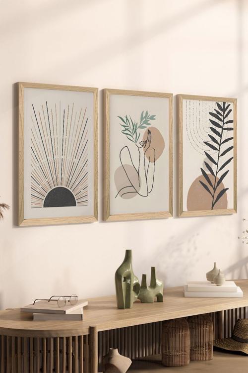 3 Parça Ahşap Çerçeve Görünümlü Mdf Poster Tablo Seti - Set 18