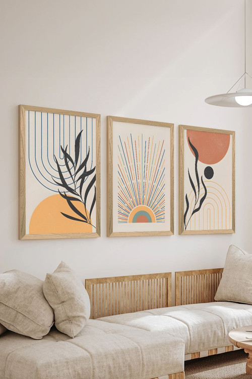 3 Parça Ahşap Çerçeve Görünümlü Mdf Poster Tablo Seti - Set 23