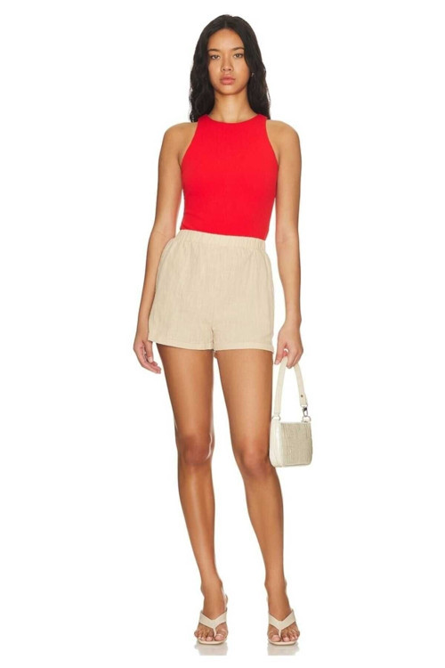 Kadın Kırmızı Kolsuz İpek Jarse Bodysuit