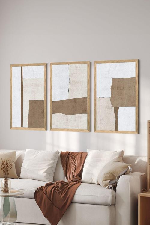 3 Parça Ahşap Çerçeve Görünümlü Mdf Tablo Seti - Ersycrvsz3Set13