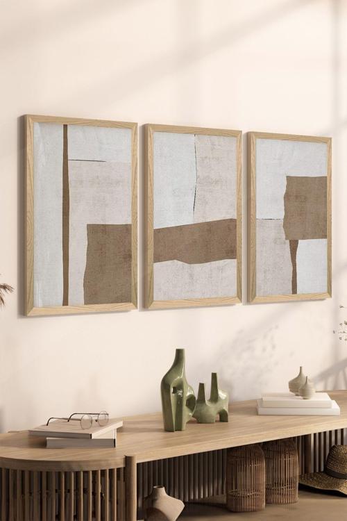 3 Parça Ahşap Çerçeve Görünümlü Mdf Tablo Seti - Ersycrvsz3Set2