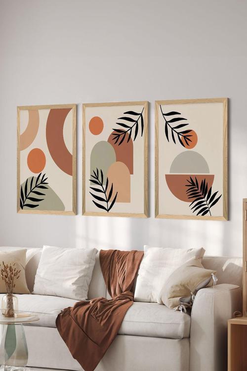 3 Parça Ahşap Çerçeve Görünümlü Mdf Tablo Seti - Ersycrvsz3Set21