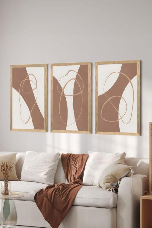 3 Parça Ahşap Çerçeve Görünümlü Mdf Poster Tablo Seti - Set 77