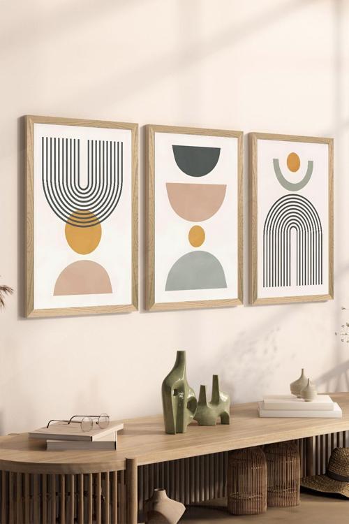 3 Parça Ahşap Çerçeve Görünümlü Mdf Poster Tablo Seti - Set 86