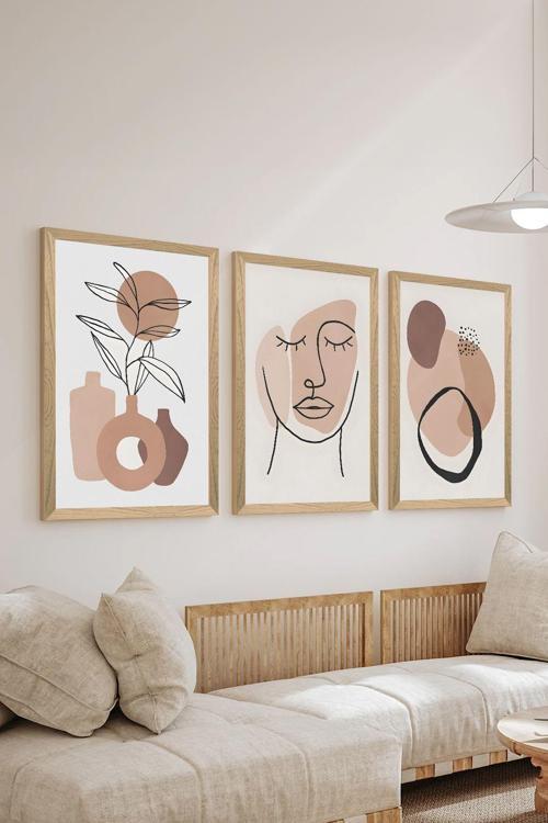 3 Parça Ahşap Çerçeve Görünümlü Mdf Poster Tablo Seti - Set 87