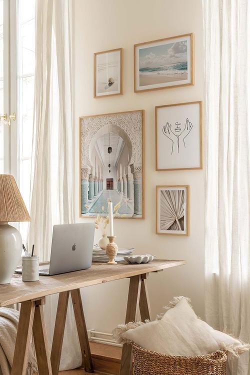 5 Parça Ahşap Çerçeve Görünümlü Mdf Tablo Seti