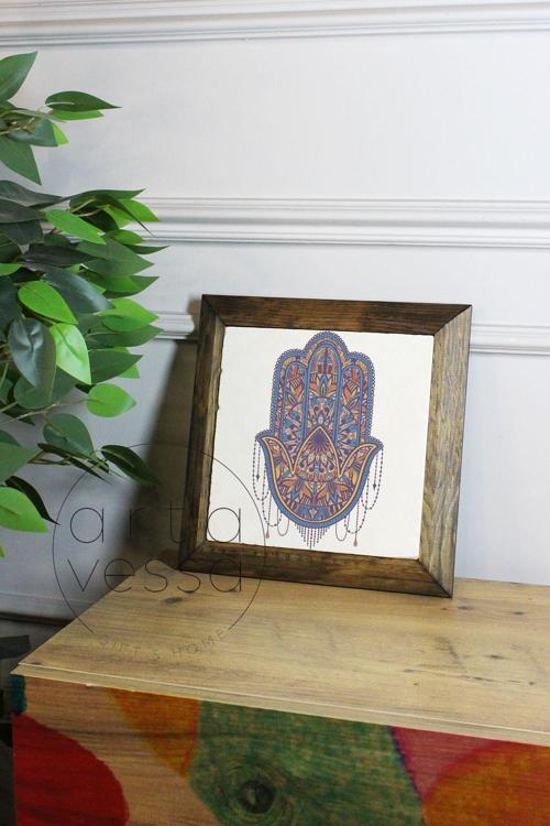 Masif Ahşap Çerçeveli Taş Tablo Pano 16 X 16 Cm - Fatma Ana Eli 3