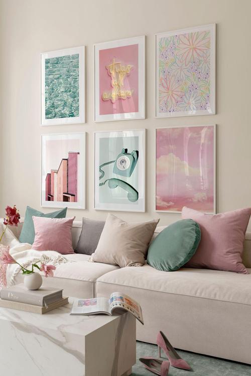 6 Parça Ahşap Çerçeve Görünümlü Mdf Tablo Seti