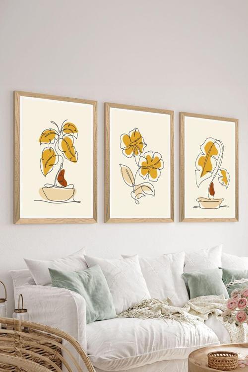 3 Parça Ahşap Çerçeve Görünümlü Mdf Poster Tablo Seti - Set 107