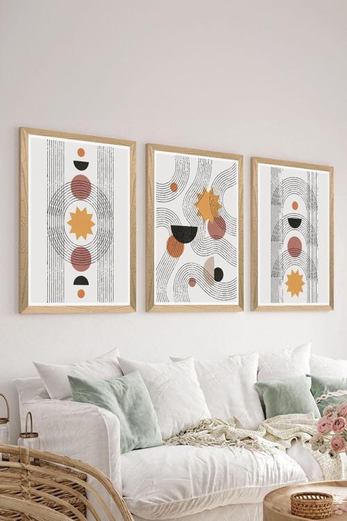 3 Parça Ahşap Çerçeve Görünümlü Mdf Poster Tablo Seti - Set 111