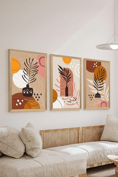 3 Parça Ahşap Çerçeve Görünümlü Mdf Poster Tablo Seti - Set 117