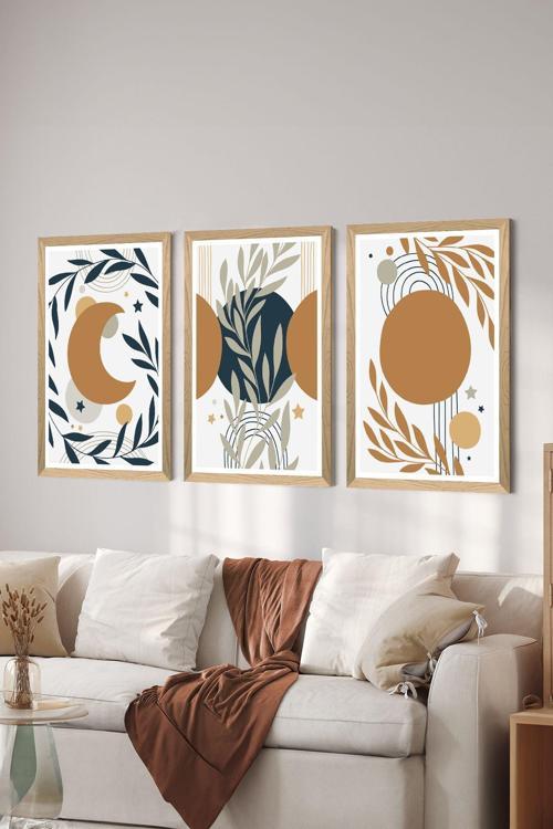 3 Parça Ahşap Çerçeve Görünümlü Mdf Poster Tablo Seti - Set 127