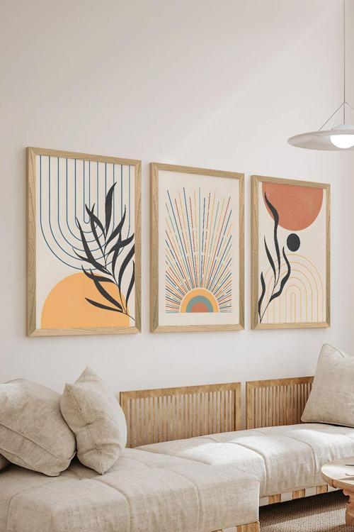 3 Parça Ahşap Çerçeve Görünümlü Mdf Poster Tablo Seti - Set 23