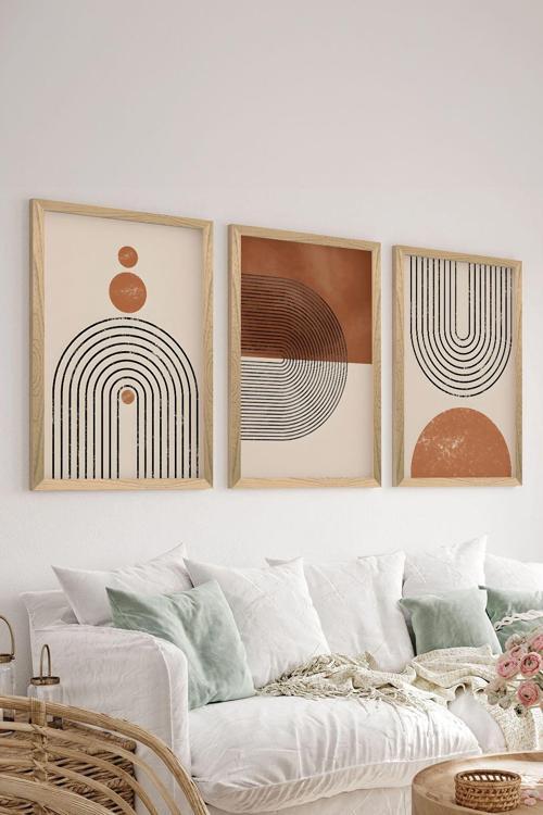 3 Parça Ahşap Çerçeve Görünümlü Mdf Poster Tablo Seti - Set 24