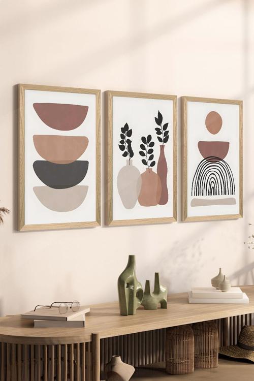 3 Parça Ahşap Çerçeve Görünümlü Mdf Poster Tablo Seti - Set 30