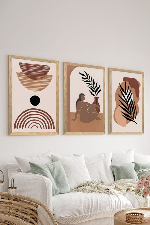3 Parça Ahşap Çerçeve Görünümlü Mdf Poster Tablo Seti - Set 36
