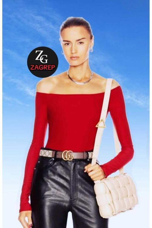 Kadın Kırmızı Body Straplez Yaka Ipek Jarse Çift Katlı Iç Göstermez Body