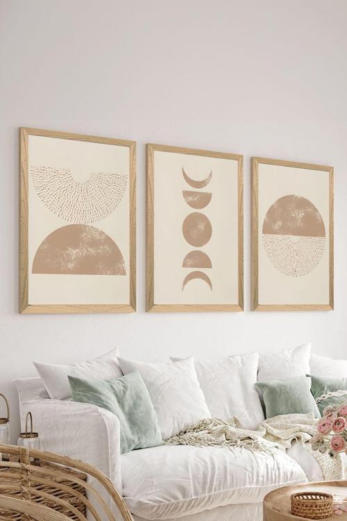 3 Parça Ahşap Çerçeve Görünümlü Mdf Poster Tablo Seti - Set 4